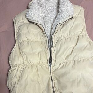Cream Puffer Vest with Sherpa Lining